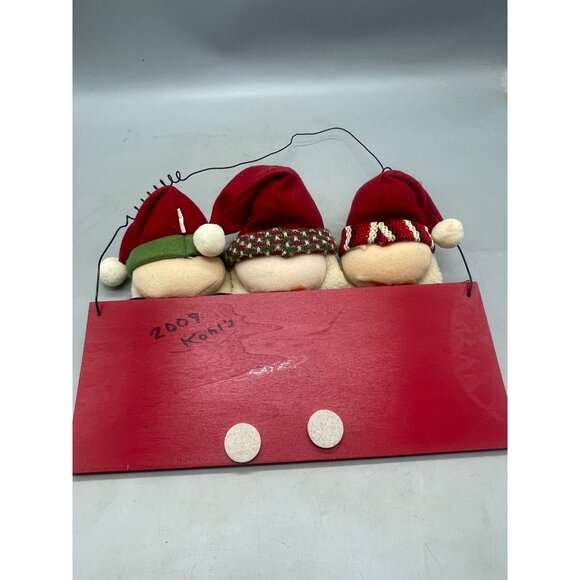 Santa Christmas welcome sign 3 Santas red plush rectangle 13x10" wood READ - Picture 7 of 7